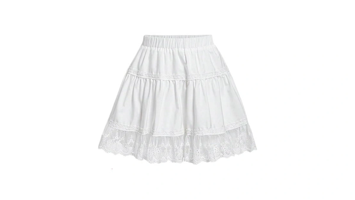 Wdirara Women's Lace Skirt Ruffle Hem A Line High Waisted