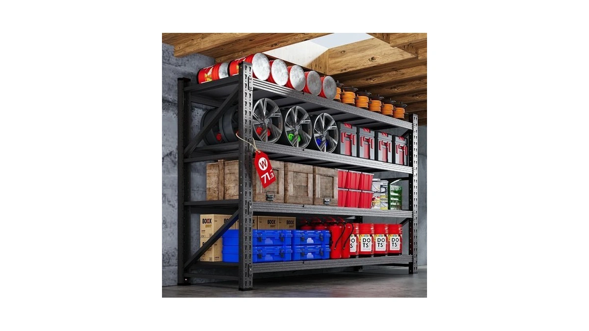 Afaif 71.3” Wide Heavy Duty Metal Garage Shelving, Adjustable Storage