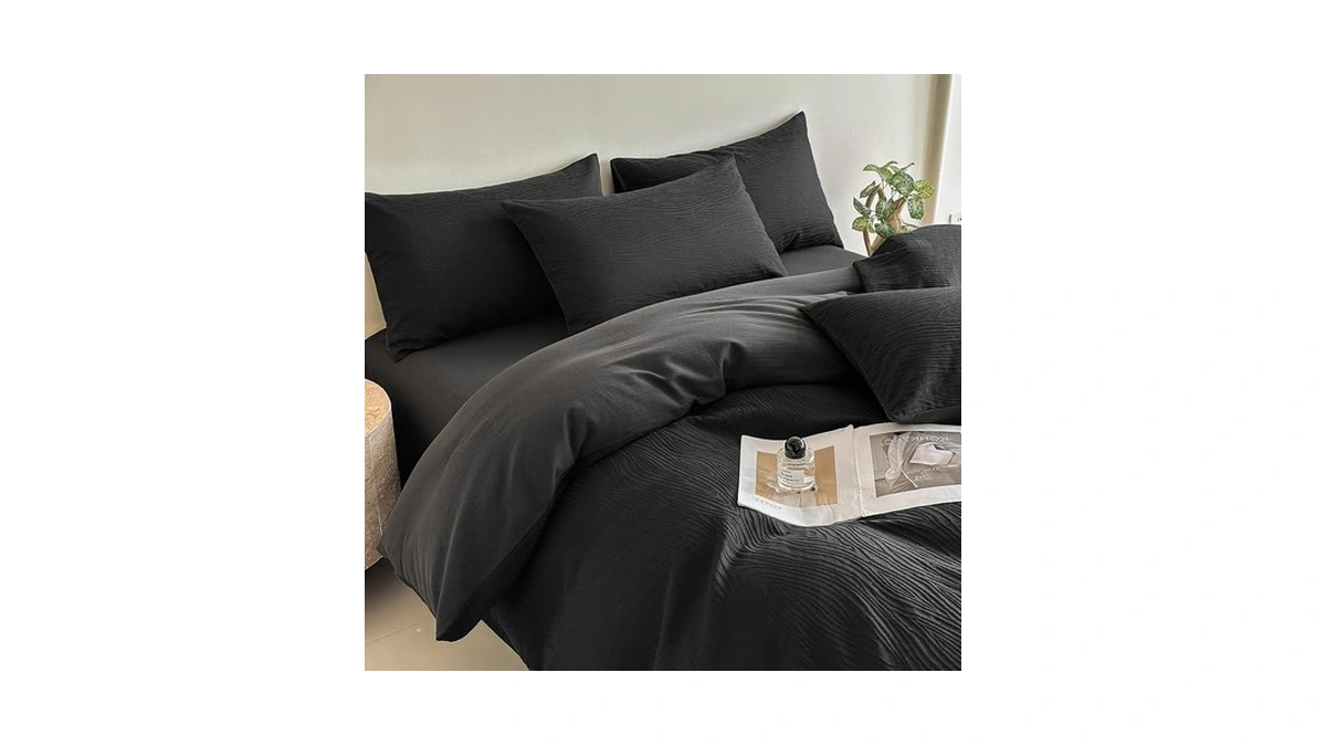 Sherest Black Textured Duvet Cover Queen Size - 3 Pieces