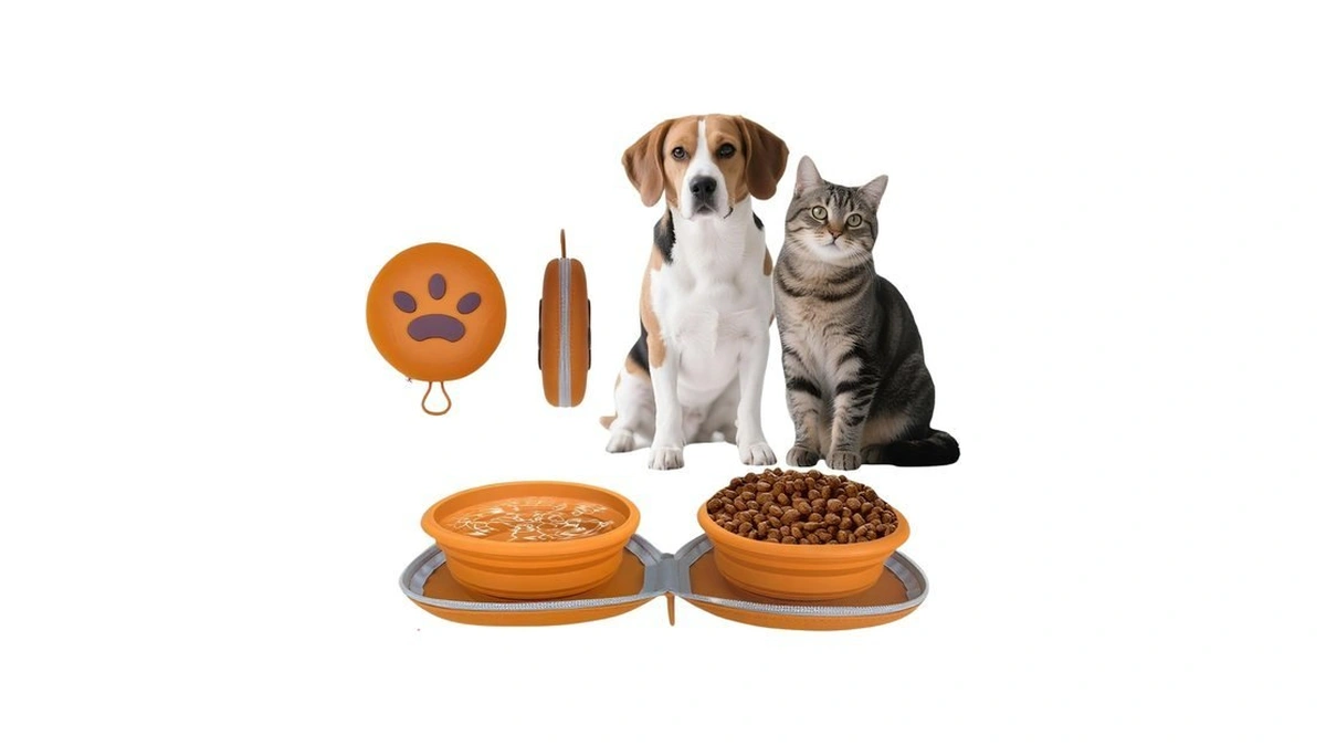 Abixieyq Collapsible 2-in-1 Silicone Pet Bowls (brown)