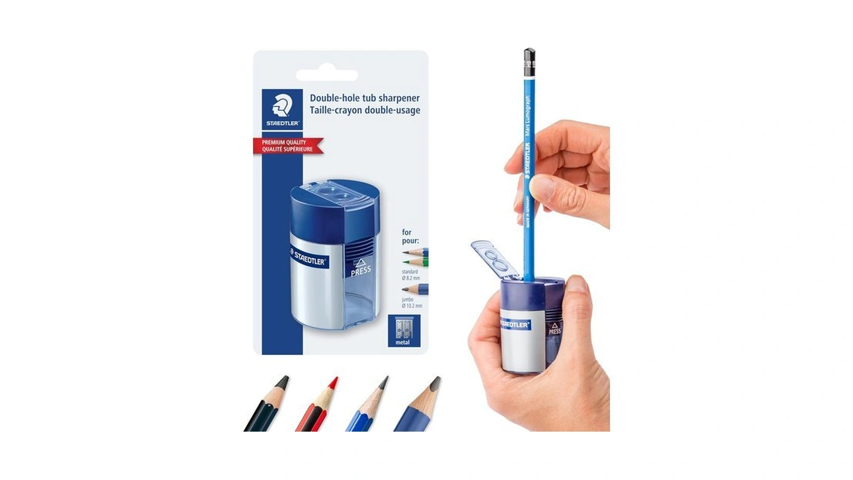 Staedtler Double-hole Tub Pencil Sharpener: Dual Size Manual Sharpener For