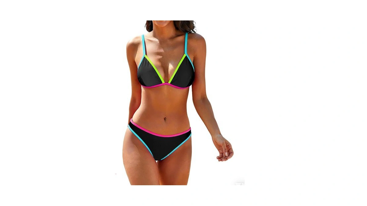 Black Push Up Bikini 2 Pcs Tie Back Brazilian Low