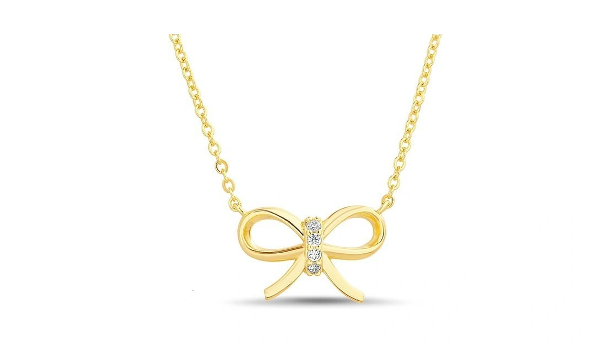 Devin Rose Cubic Zirconia Bow Necklace, 14k Yellow Gold Plated