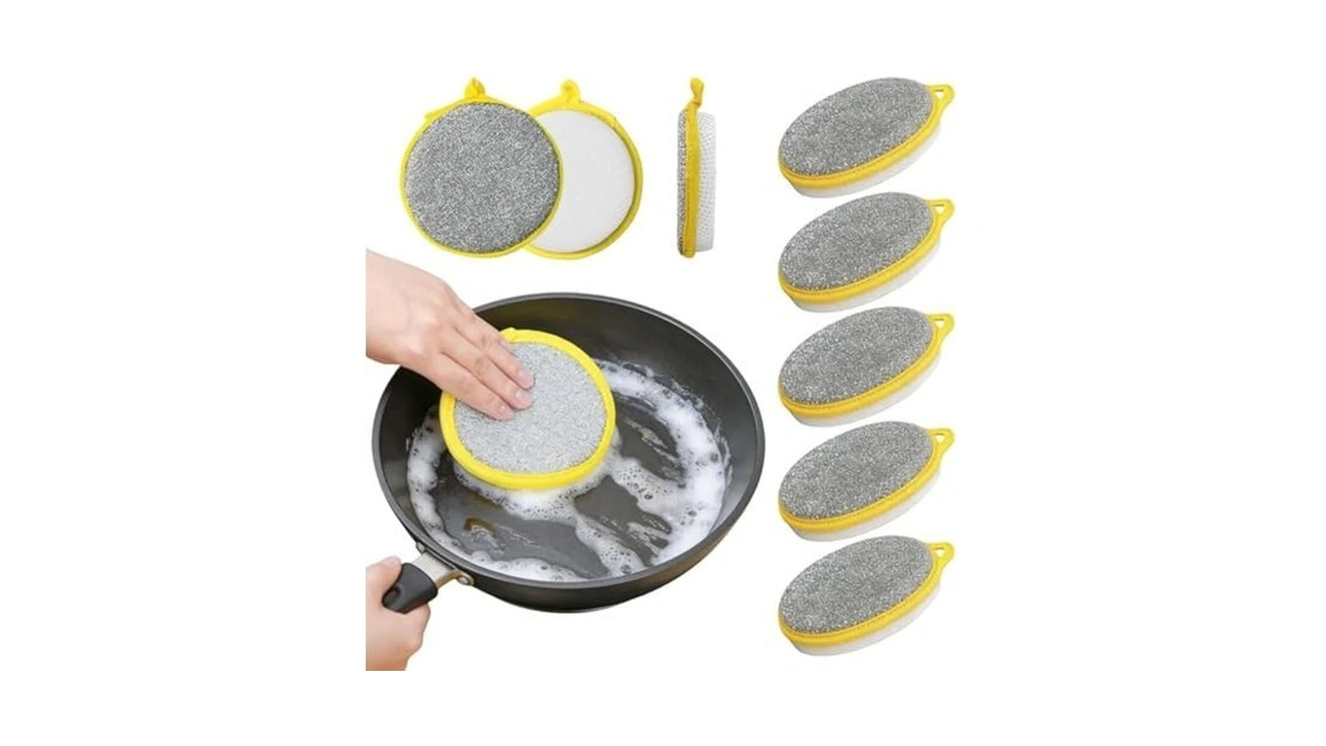 5 Pcs Double Sided Wire Dishwashing Sponge Rags - Multipurpose