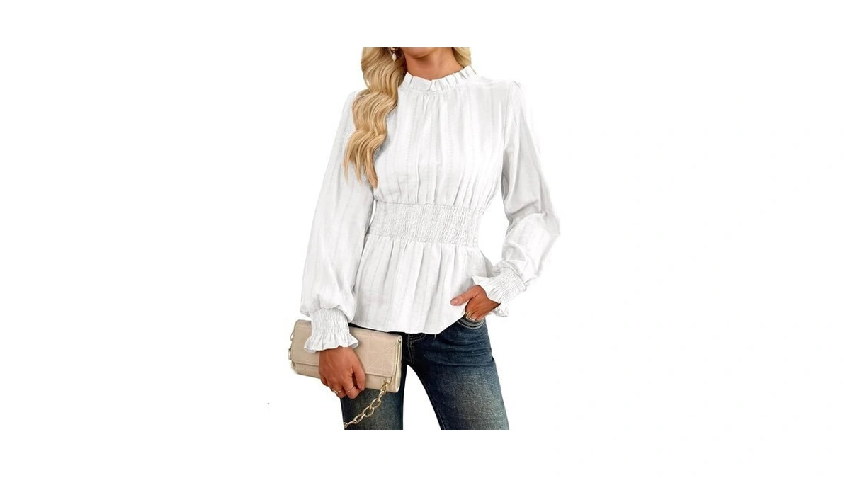 Pink Queen Women Lantern Sleeve Blouse Cinched Waist Fit Flare