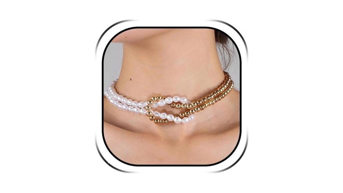 Pearl Choker Necklace For Women Gold Layered Trendy Dainty Two-tone