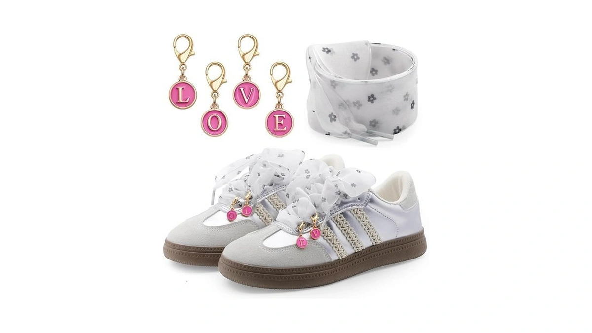 Yjrvfine 39" White Floral Ribbon Shoelaces With Letter Charms For