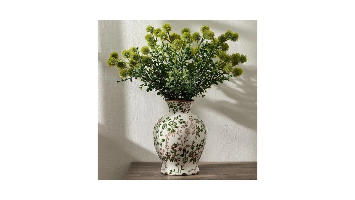 6.73" Ceramic Flower Decorative Antique Vase, Vintage Rustic Chinoiserie Floral