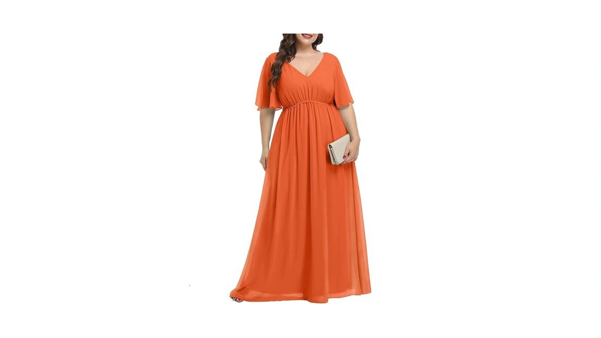 Pinup Fashion Plus Size Bridesmaid Orange Wedding Guest Maxi Dress