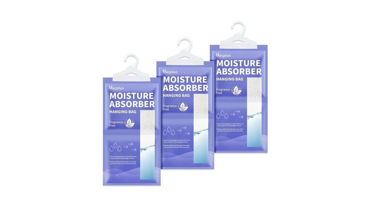 Vacplus Moisture Absorber 3 Pack Closet Hanging Bag, Fragrance Free