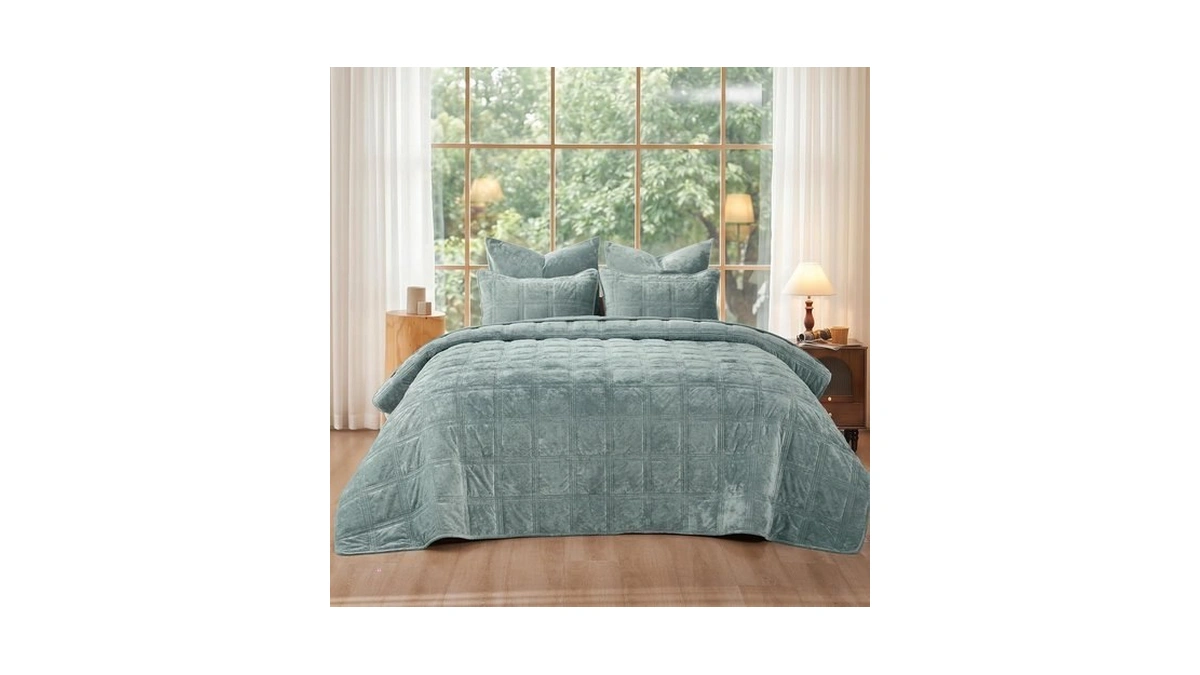 Phf Diamond Pattern Luxury Velvet Quilt Set Twin Size, Dusty