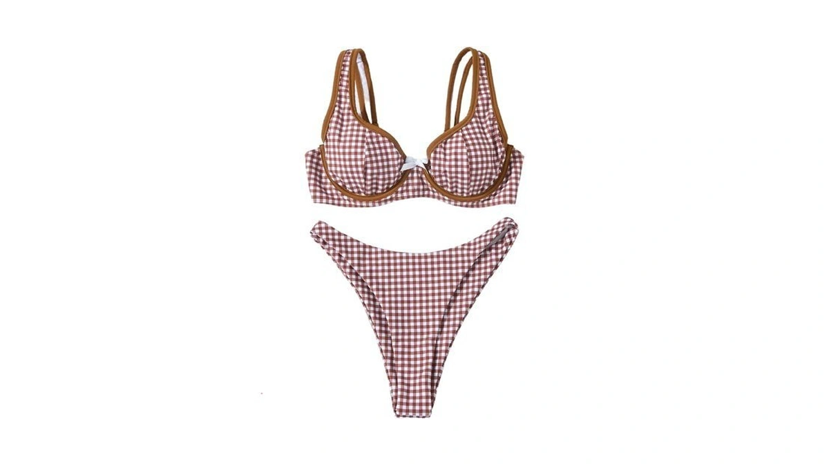 Wdirara Women's Gingham Plaid 2 Piece Swimsuit Push Up Bikini
