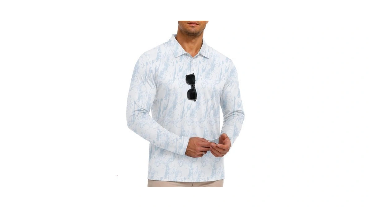 Zity Mens Long Sleeve Golf Shirts Print Polo Shirts Upf