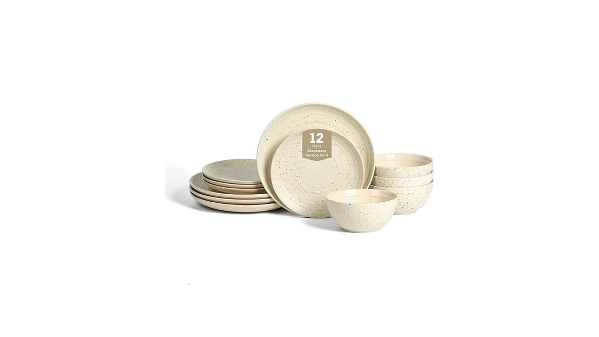 Stone Lain Dua 12-piece Dinnerware - Stoneware, Plate And Bowls,