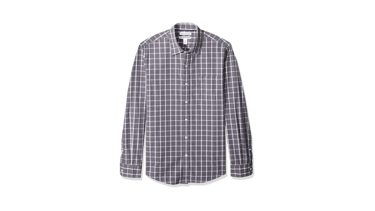 Amazon Essentials Men's Slim-fit Long-sleeve Plaid Shirt, Grey Windowpane, Xx-large