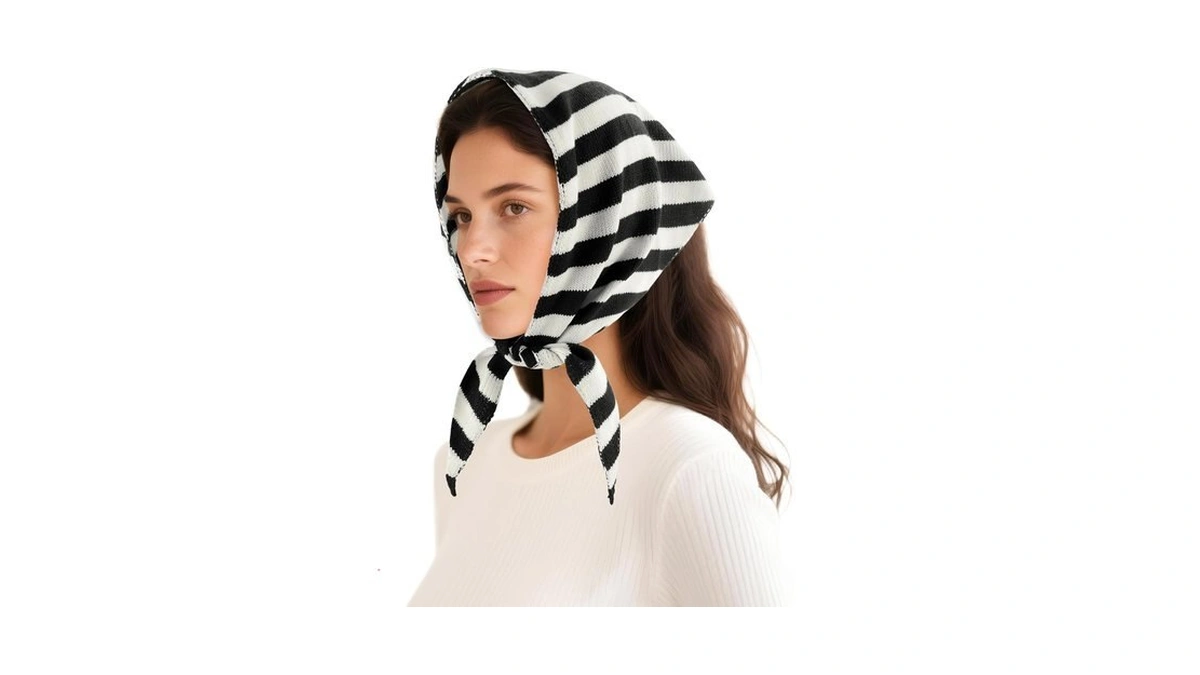 Docila Black White Striped Triangle Scarf Women Knit Head Hair