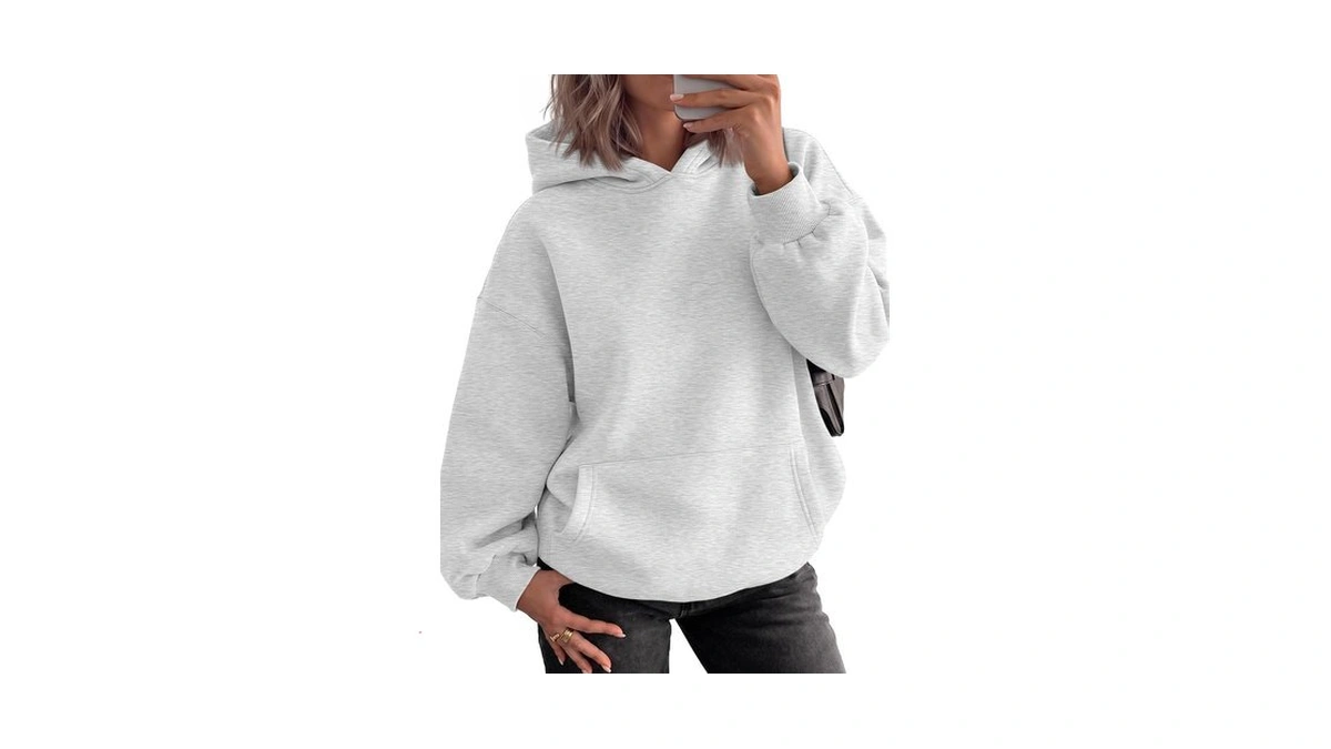 Lillusory Womens Oversized Hoodie Microfleece Lined Sweatshirt Light Gray