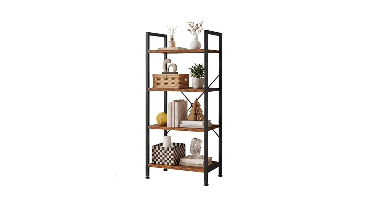 Sweetcrispy 4 Tier Bookshelf, Bookcase Shelf Storage Organizer, Brown
