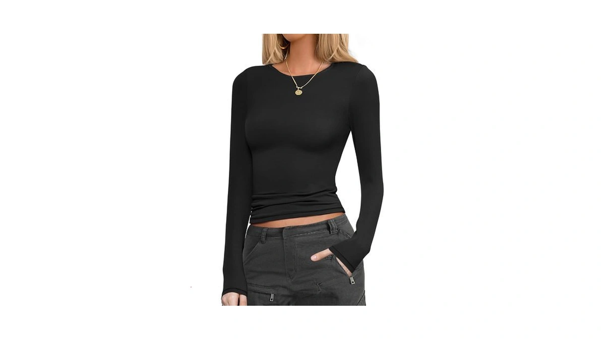 Ekouaer Womens Long Sleeve Shirts Fitted Tops Underscrub Themal Undershirt
