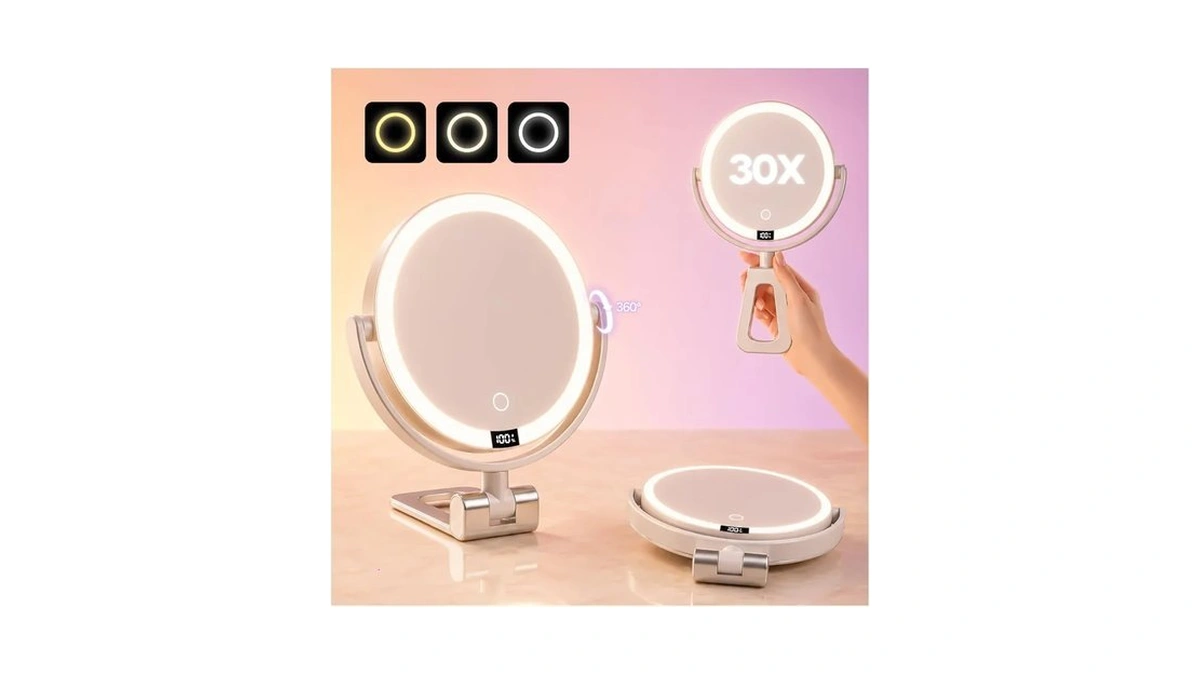 Elyysora 1x/30x Makeup Mirror With Lights, Rechargeable Magnifying Mirror