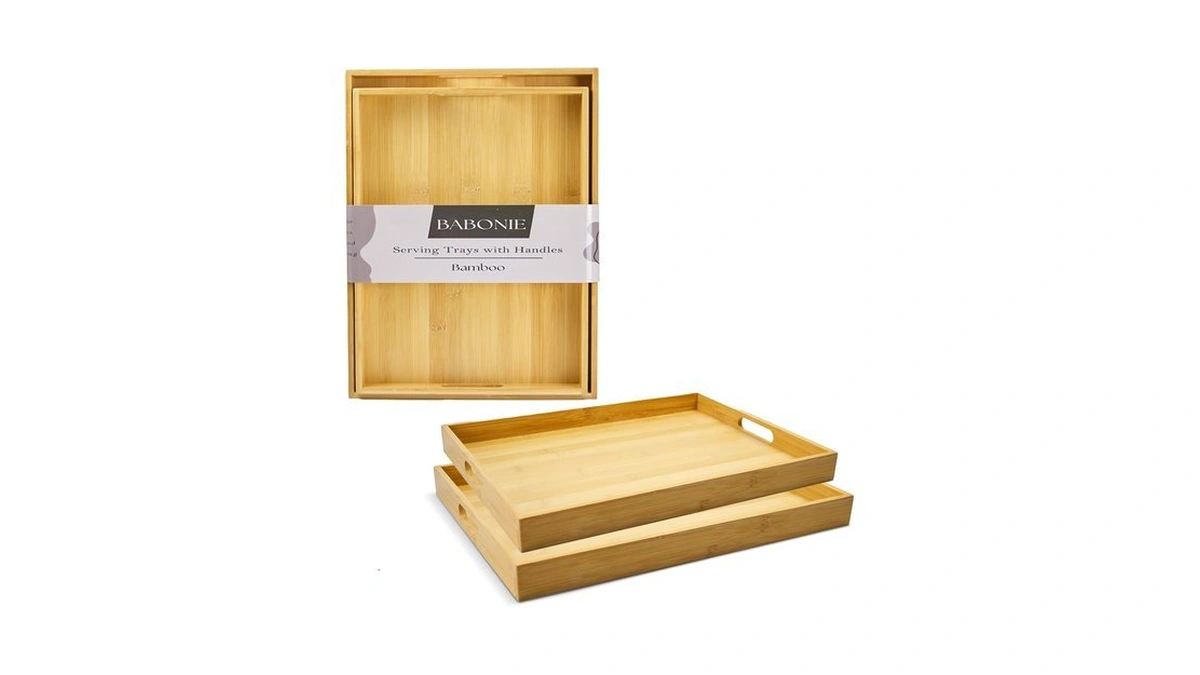 Bamboo Serving Trays With Handles Set Of 2 - Portable