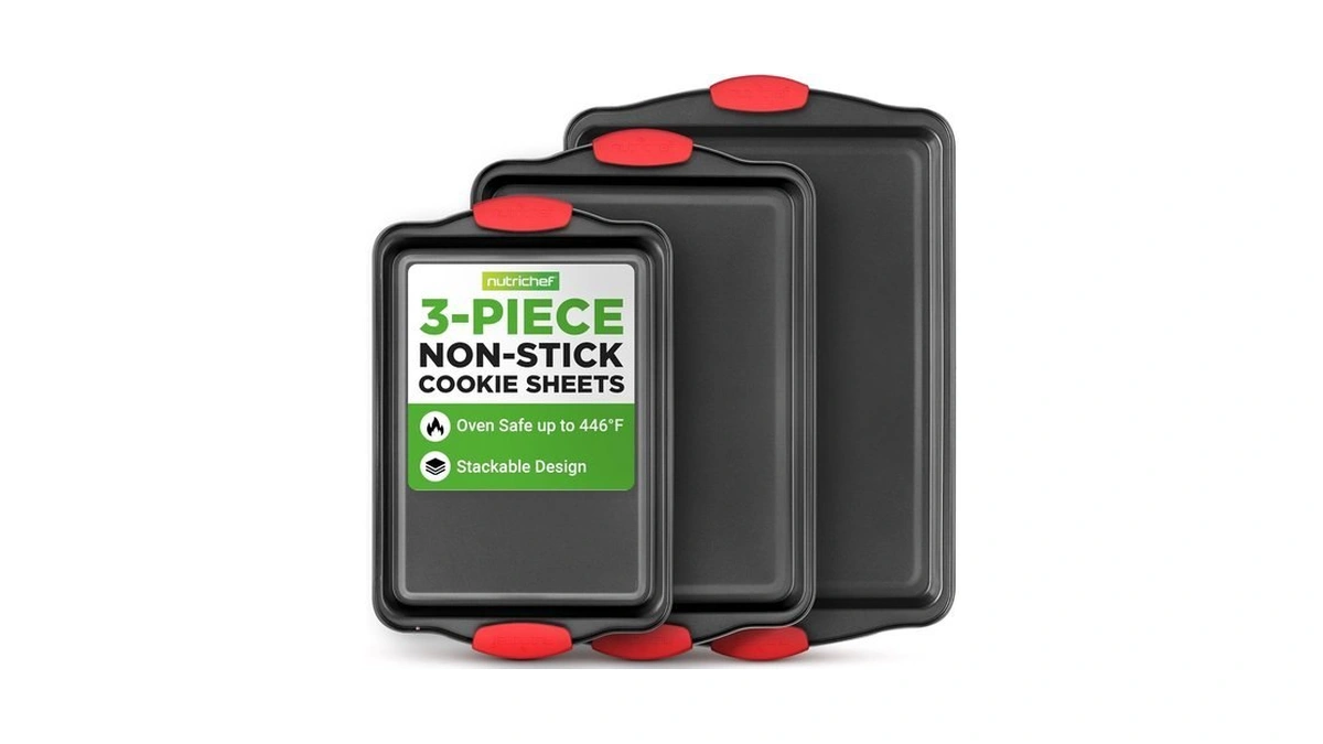 Nutrichef 3-piece Cookie Sheets For Baking, Non-stick Baking Pans Set