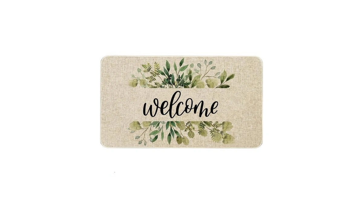 Roszwtit Spring Eucalyptus Floral Welcome Door Mat For Home Decor