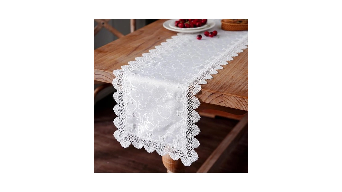 Artbloss Lace Table Runner White Jacquard Dresser Scarf, 14" X