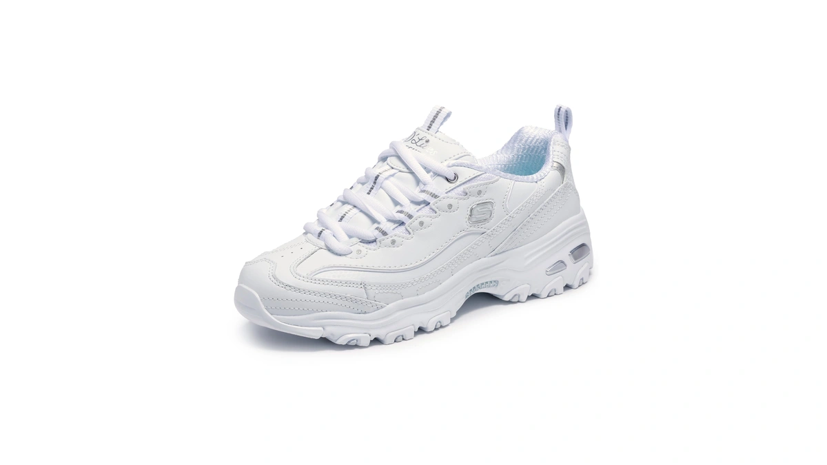 Skechers Women's D'lites Fresh Start Sneaker, White/silver, 5.5
