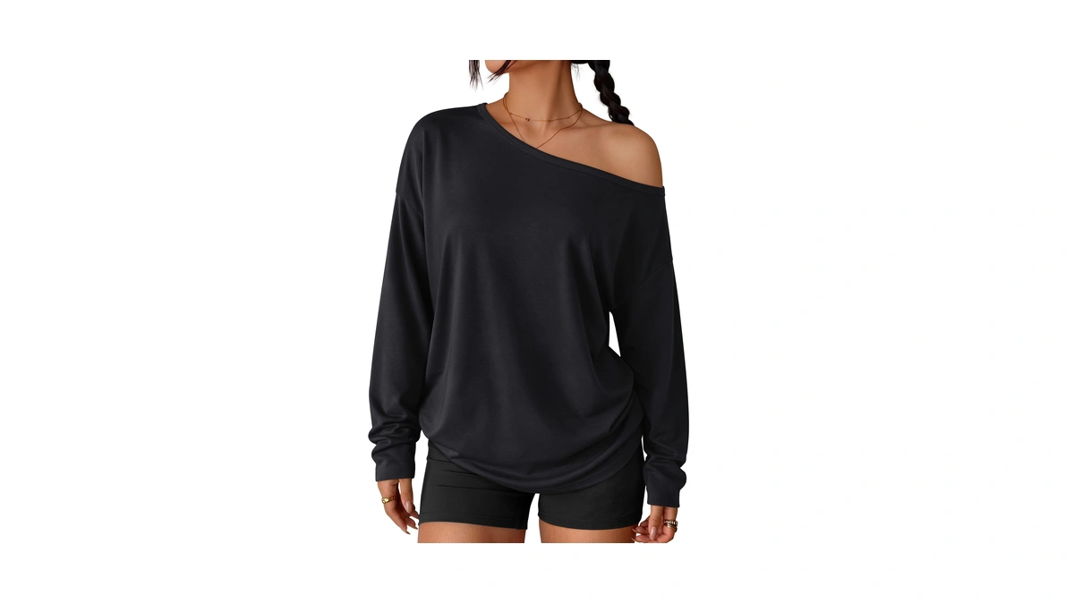 Trendy Queen Womens Off The Shoulder Oversized Tops Black M