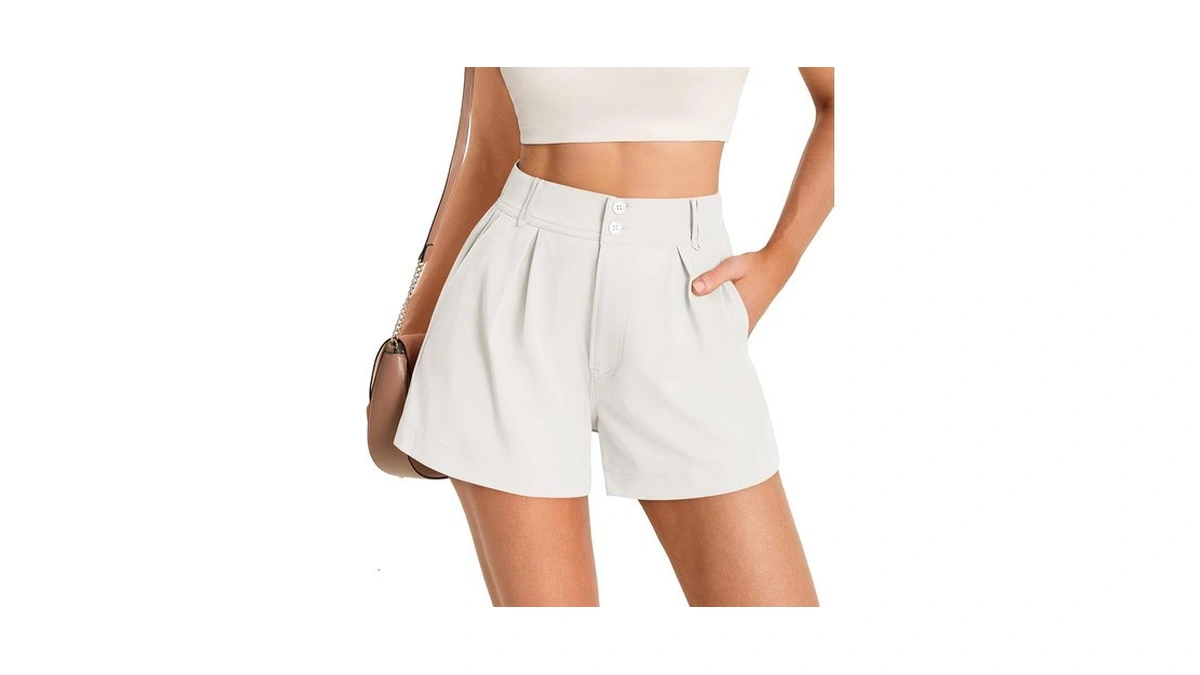 Cicy Bell Womens Summer Elastic High Waisted Shorts Pleated Wide