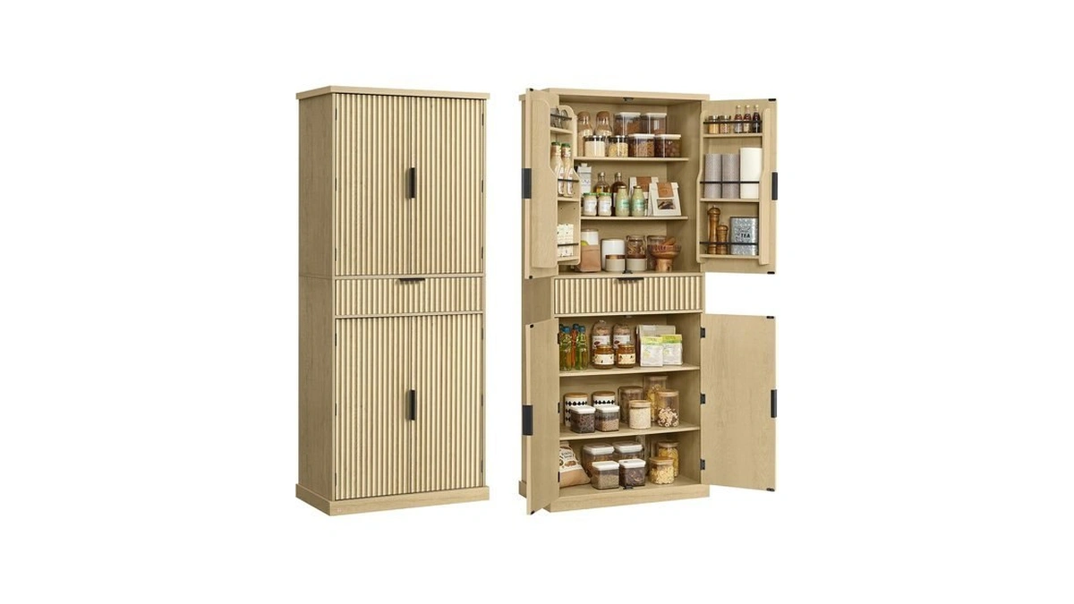 Vasagle Pantry Cabinet, Freestanding Tall Cupboard With A Drawer