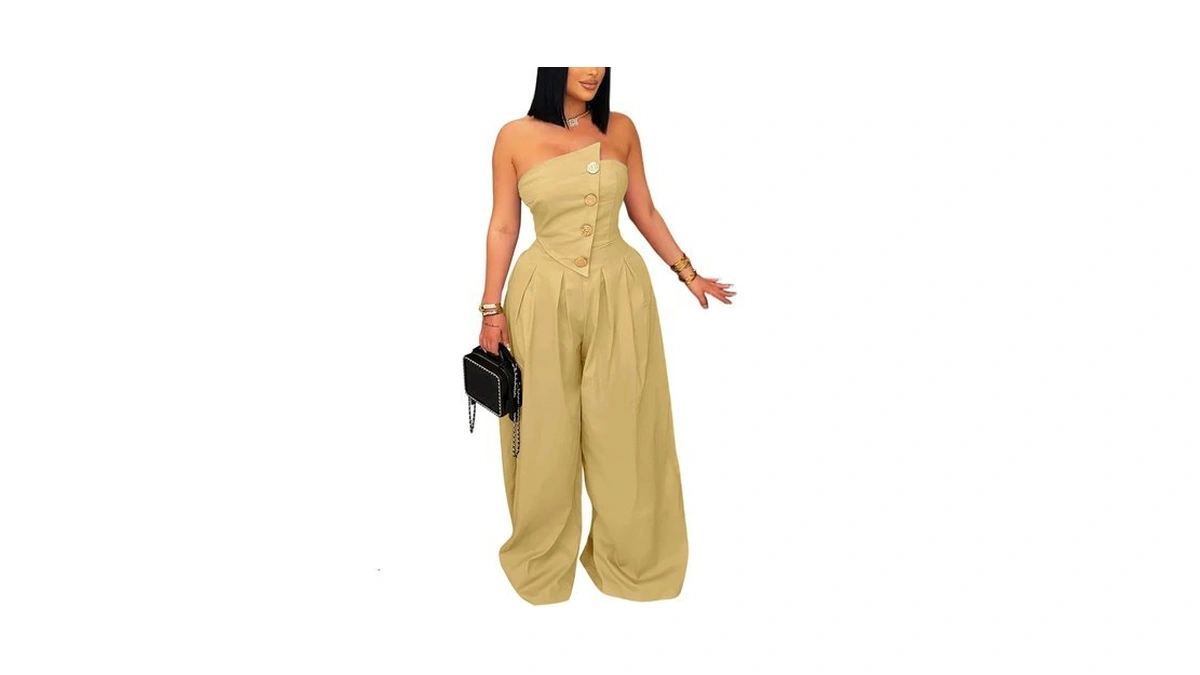 Nrthye Women Strapless Tube Top Wide Leg Jumpsuit Summer Romper