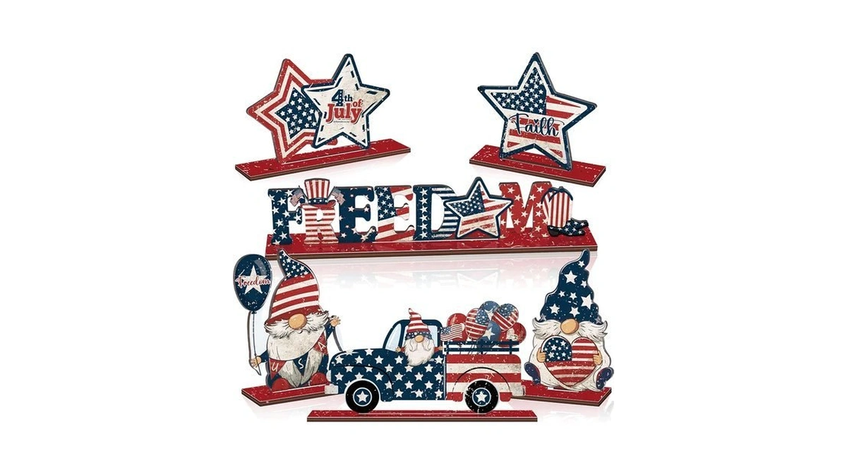 Gisgfim 6pcs 4th Of July Wooden Table Centerpiece Patriotic Table