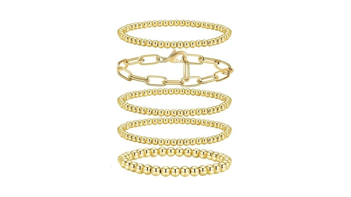 Shownee Gold Beaded Bracelet For Women 14k Gold Plated Bracelets
