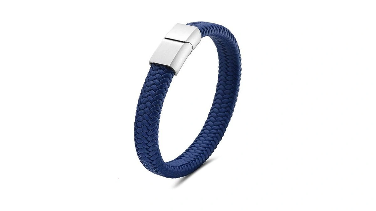My Daily Styles Mens Blue Genuine Leather Bracelet With Stainless