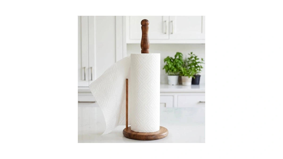 Acacia Wood Paper Towel Holder, Countertop Stand, One-hand Design