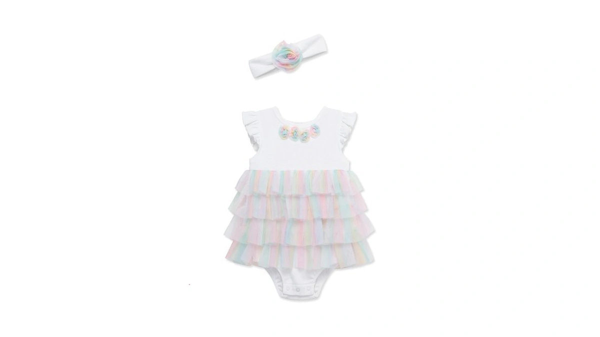 Little Me Baby Girls' Rainbow Popover With Headband, Rainbow, 6