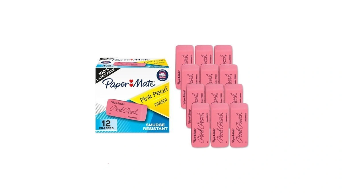 Paper Mate Erasers, Pink Pearl, 12 Count - Latex Free