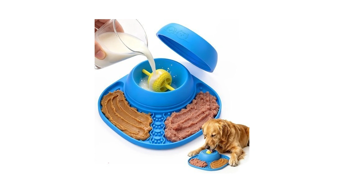 Slow Feeder Dog Bowls, Lick Mat & Interactive Rolling Ball,