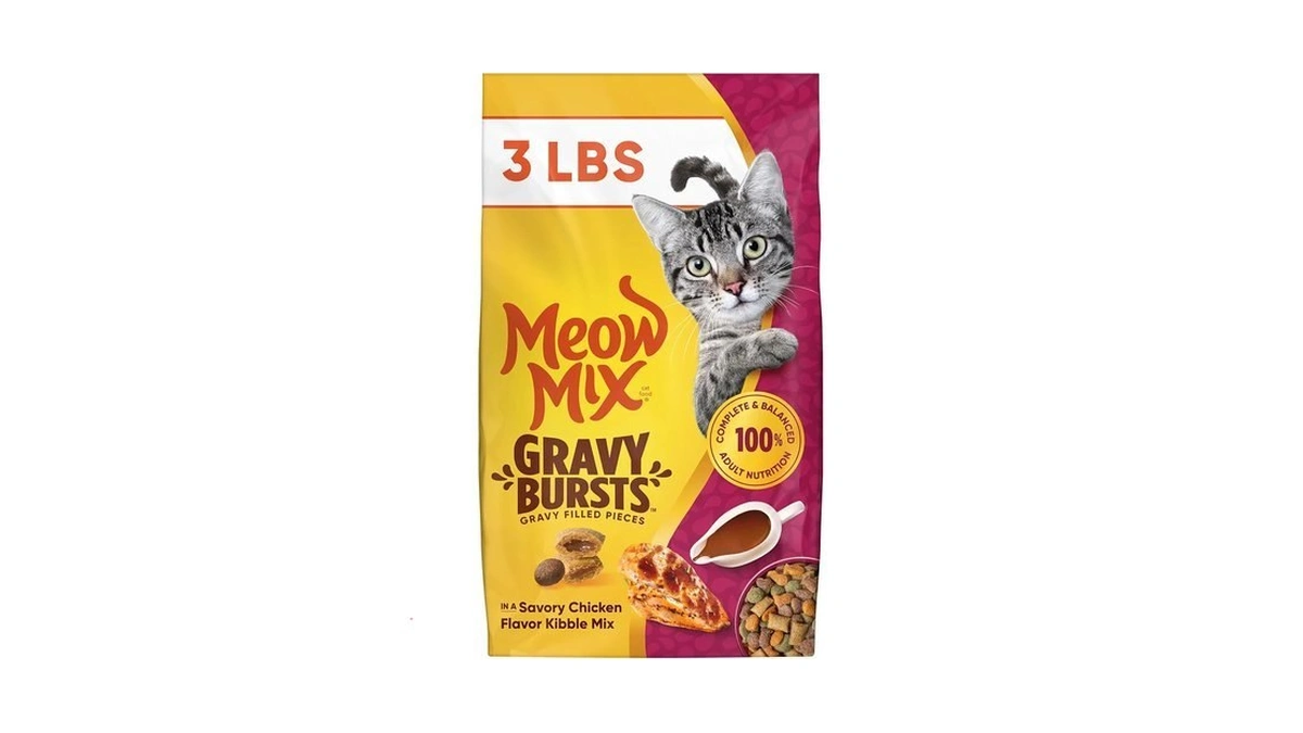 Meow Mix Gravy Bursts Dry Cat Food, 3 Lb Bag