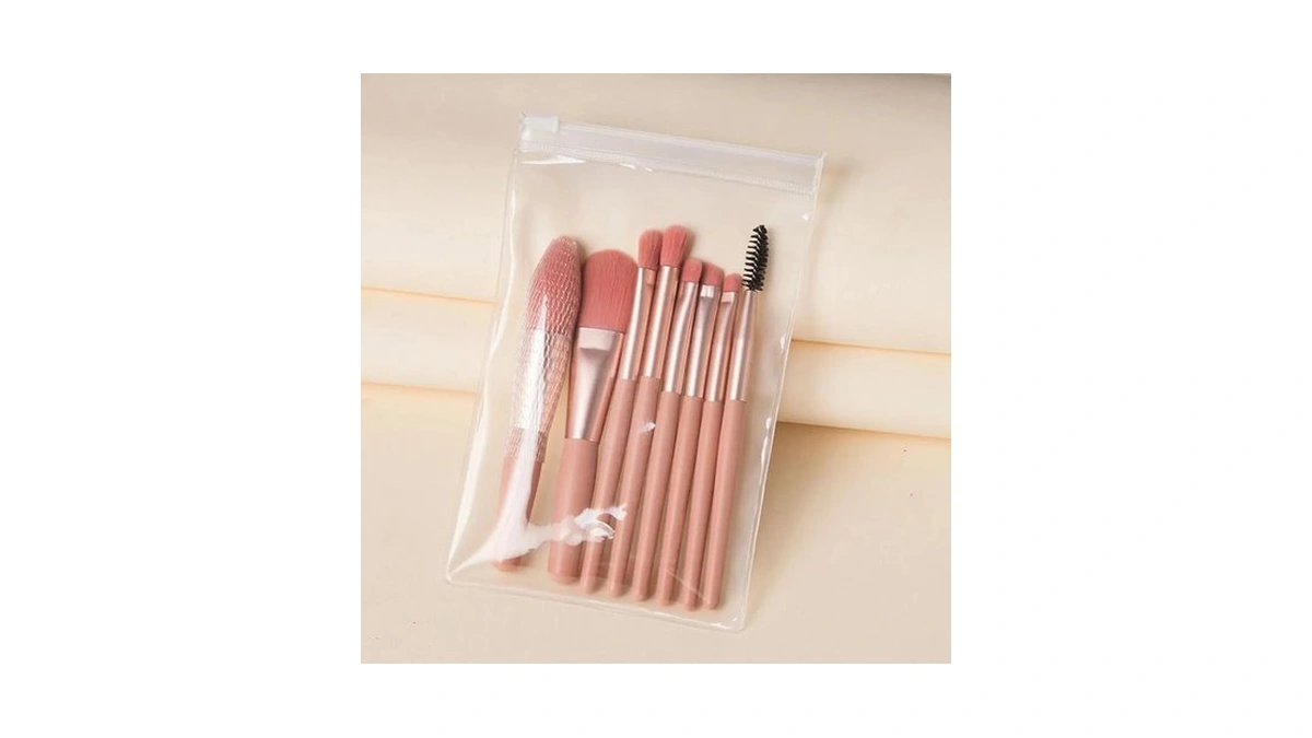 8pcs Makeup Brush Set With Clear Travel Bag, Soft Synthetic