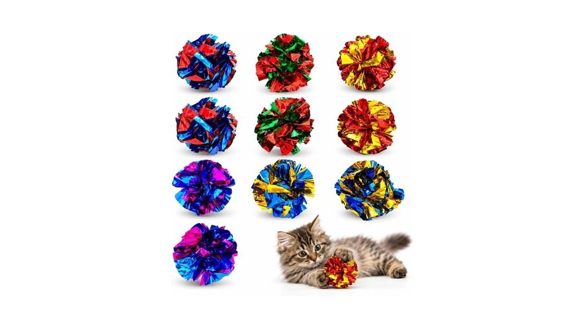 Quvovid Cat Crinkle Ball Toys, 10 Pack 2.3 Inch Colorful