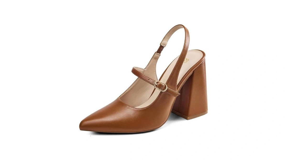 Genshuo Women's Chunky Slingback Mary Jane Pumps, 4 Inch High
