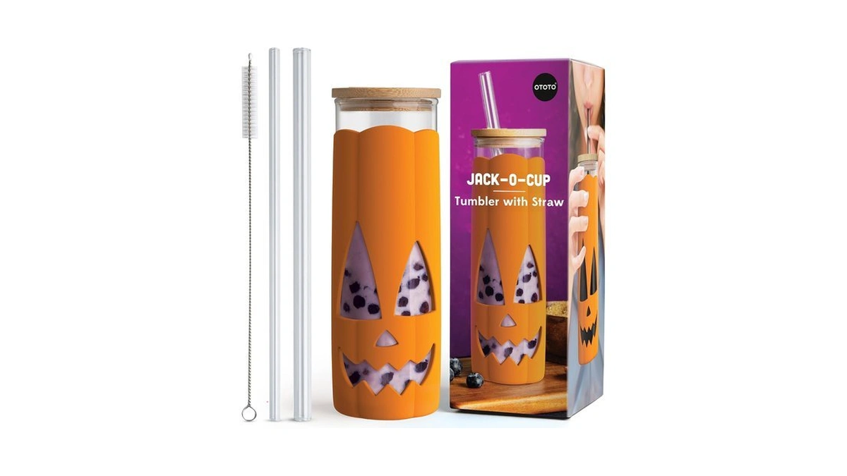 Ototo New Jack-o-cup Glass Cups With Lid And Straws -