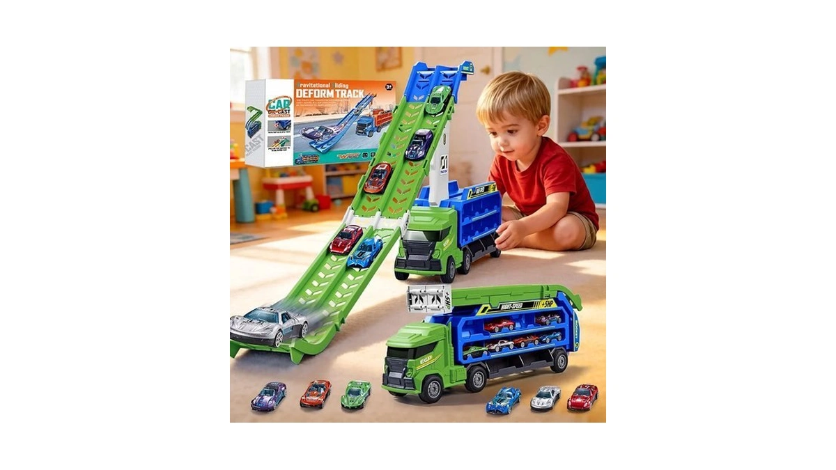 Race Track Truck Toy For Kids Age 3-5 - 4-in-1