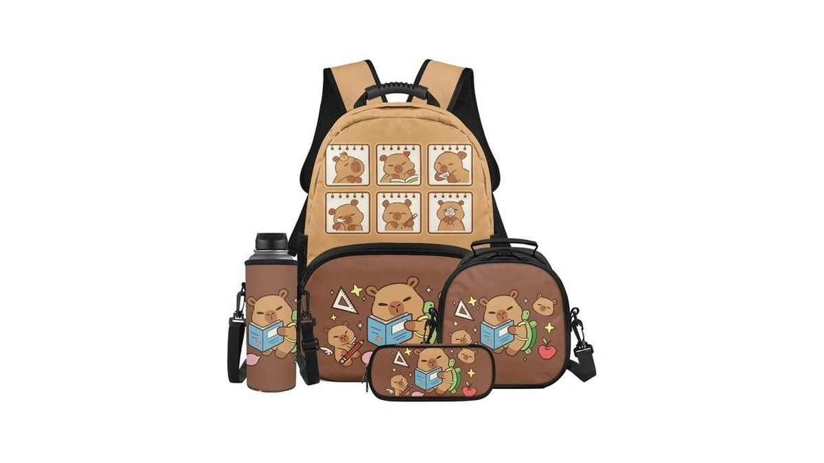 Dreaweet Cute Capybara Backpack For Girls 6-8 With Lunch Box,