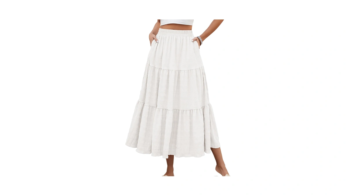 Huskary Women's Spring Summer Trendy Smock Long Tiered Maxi Skirt