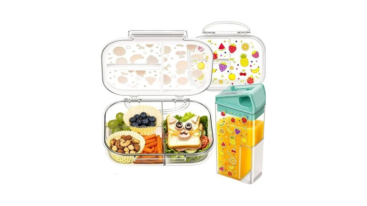 Tritan Plastic Bento Box For Kids: 3 Compartments With Straw