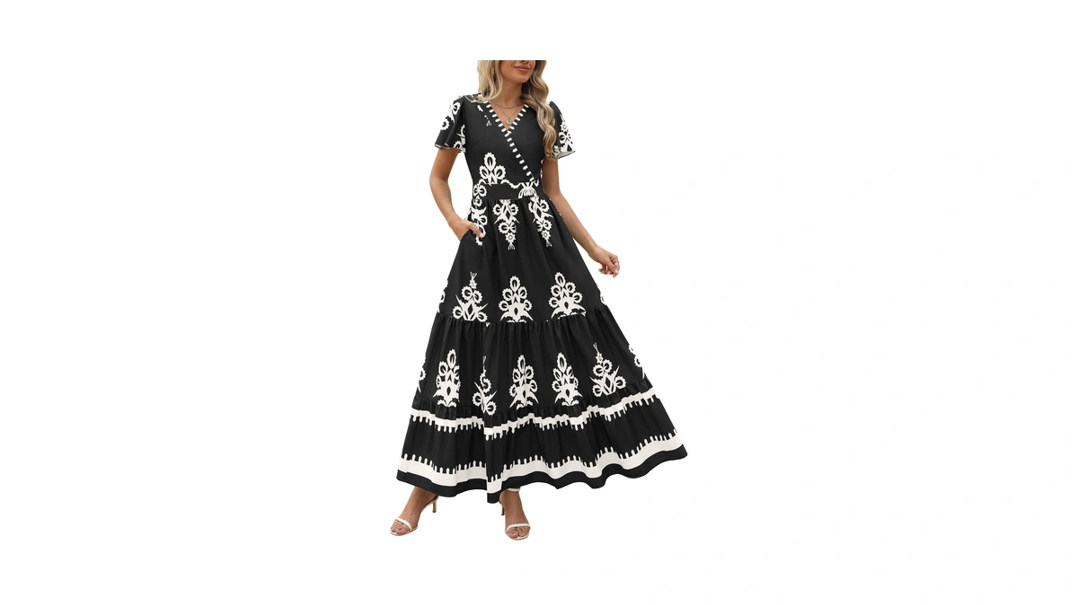 Prettygarden Womens Floral Boho Maxi Dress,floral Black White,m